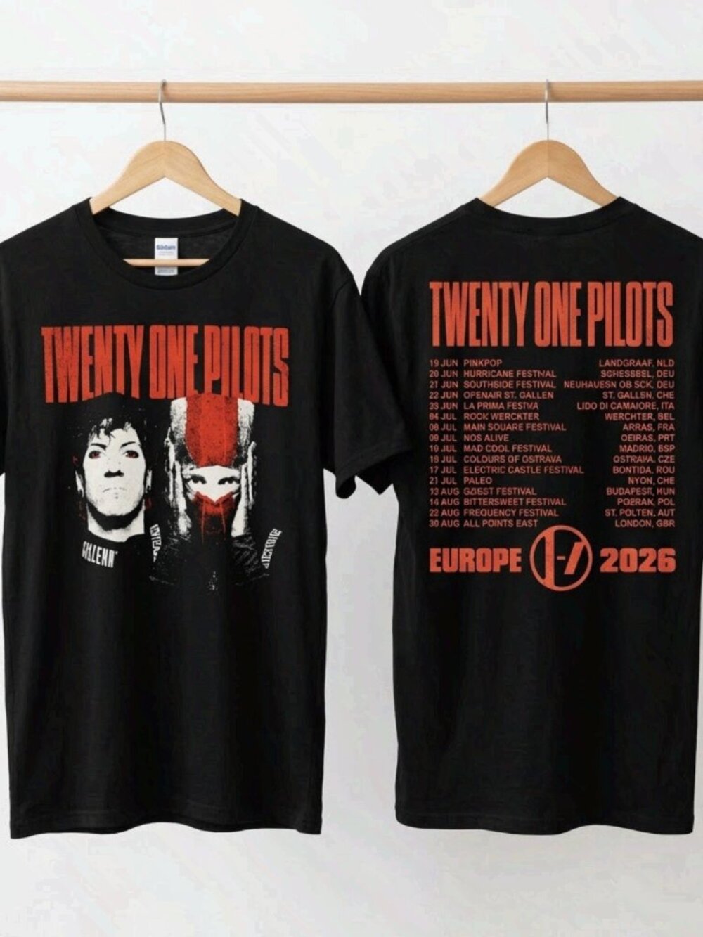 Twenty One Pilots Europe Tour 2026 Concert Graphic Charcoal T-Shirt Reprint